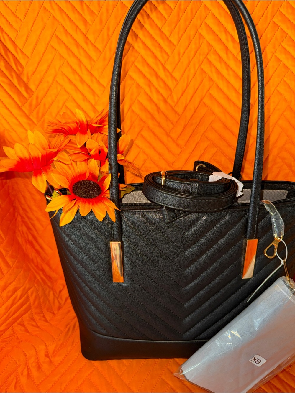 Black Quilted Tote Handbag